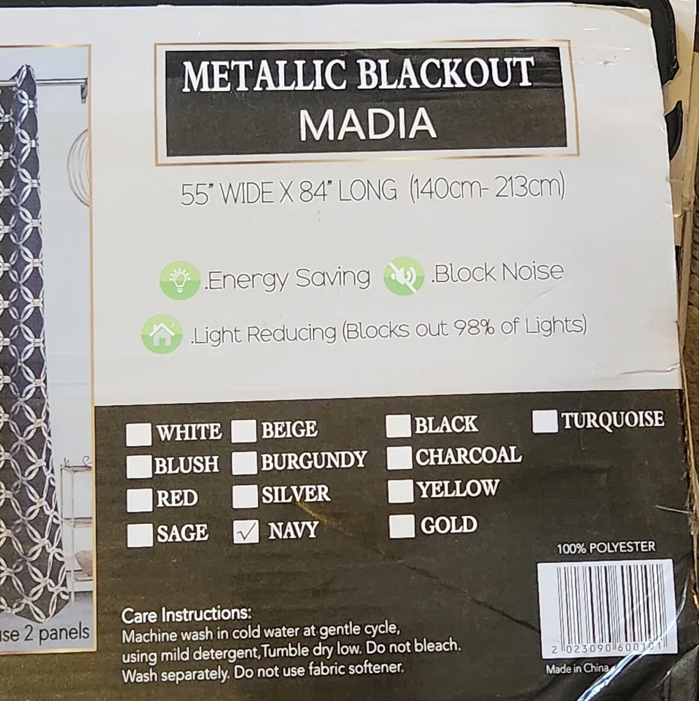 Madia- Matalic Blackout Window Panel in Navy and Silver